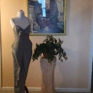 Black and white gingham front tie jumpsuit